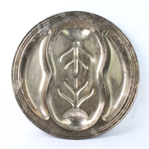 Vintage Tree Of Life Silver on Copper Footed Meat Platter Tray 18"