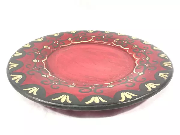 Hand Painted Burgundy Decorative Platter Floral Scroll Design 13"
