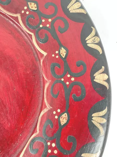 Hand Painted Burgundy Decorative Platter Floral Scroll Design 13"