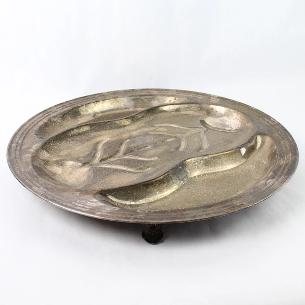 Vintage Tree Of Life Silver on Copper Footed Meat Platter Tray 18"