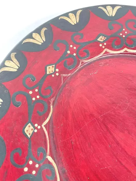 Hand Painted Burgundy Decorative Platter Floral Scroll Design 13"