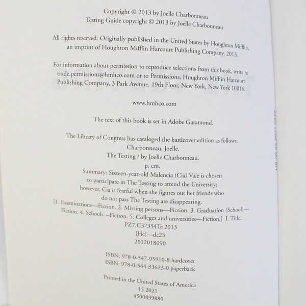 The Testing by Joelle Charbonneau 2013 Trade Paperback