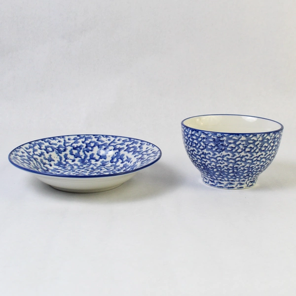 Lot of 4 Vintage Blue Stoneware Newport Bowls & Plates Good Condition