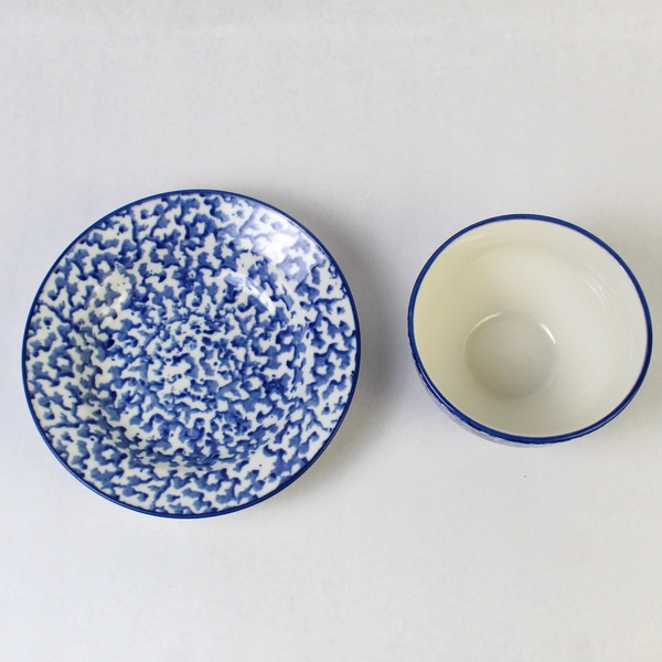 Lot of 4 Vintage Blue Stoneware Newport Bowls & Plates Good Condition