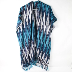 Women's Unbranded Navy Blue Teal and White Woven Shawl One Size