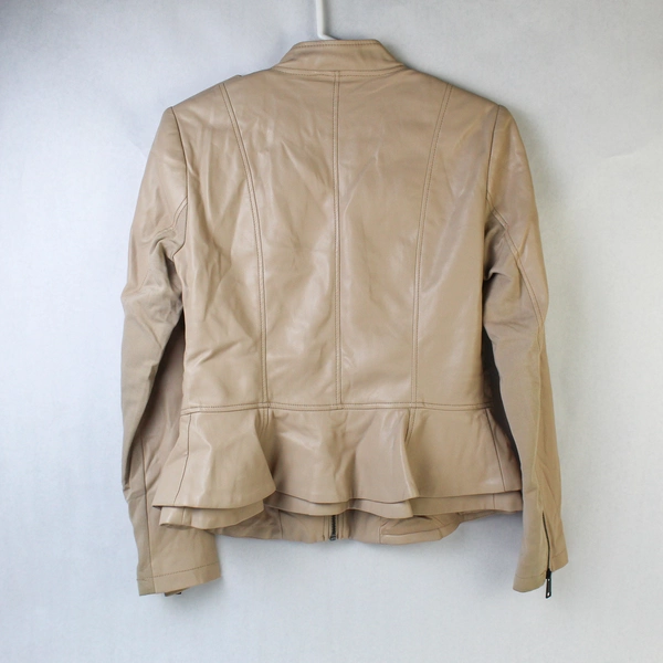 G.I.L.I. Women's Size 4 Nude Faux Leather Full Zip Jacket with Purse Snaps
