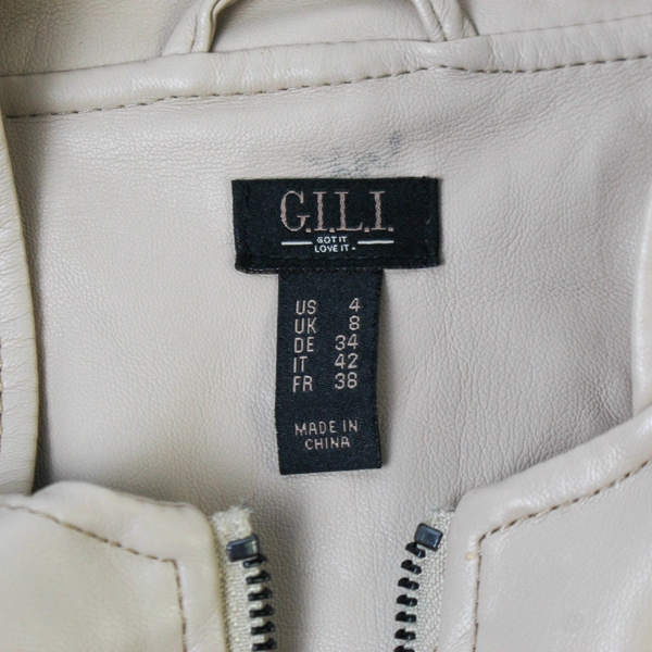 G.I.L.I. Women's Size 4 Nude Faux Leather Full Zip Jacket with Purse Snaps