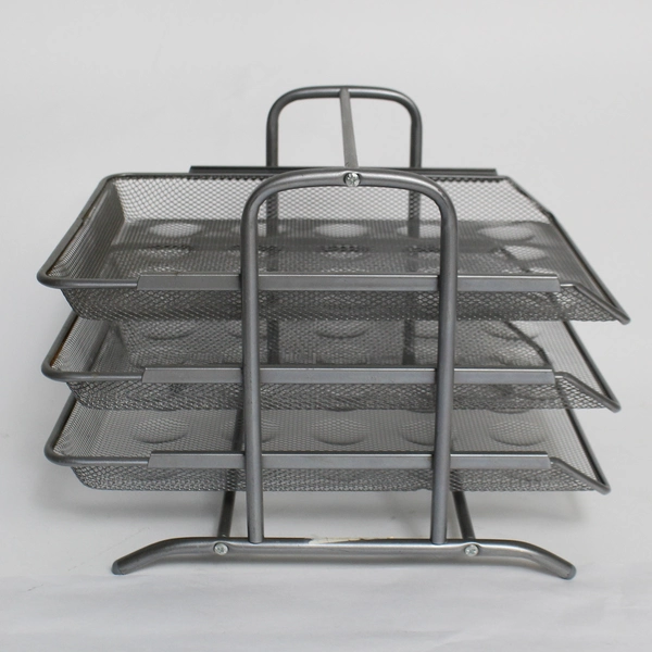 3 Silver Gray Wire Mesh Desk Organizers File Sorter & Pull Out Baskets