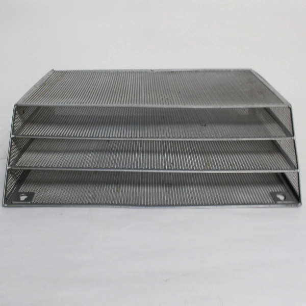 3 Silver Gray Wire Mesh Desk Organizers File Sorter & Pull Out Baskets