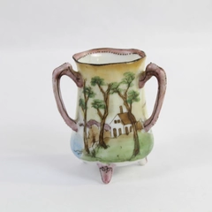 Vtg Hand Painted S&K Nippon 3-Handled Loving Cup, Chip & Cracks, Collectible