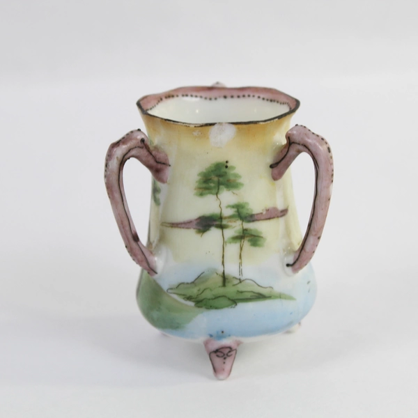 Vtg Hand Painted S&K Nippon 3-Handled Loving Cup, Chip & Cracks, Collectible