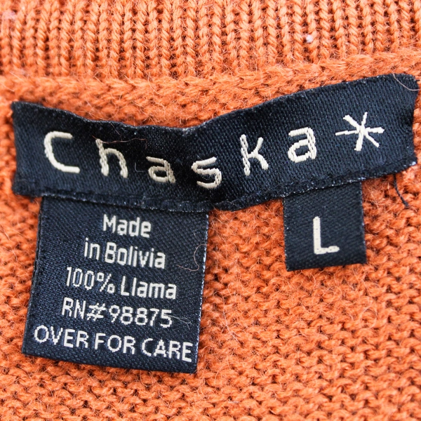 Chaska Full Zip Orange Cardigan Sweater 100% Llama Knit Women's Size Large