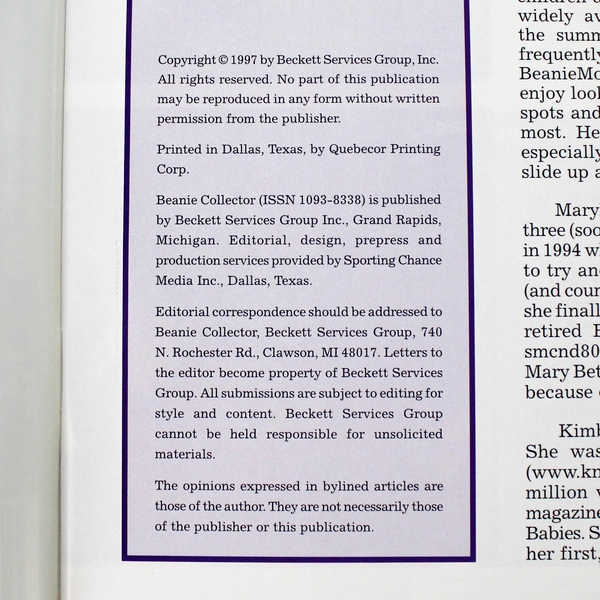 Vintage Beanie Collector Magazine Debut Issue 1997 Ty Warner