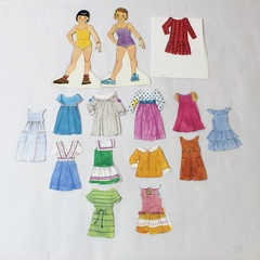 Vintage Russian Paper Dress Up Dolls Set - 2 Dolls, 13 Dresses, 6 Accessories