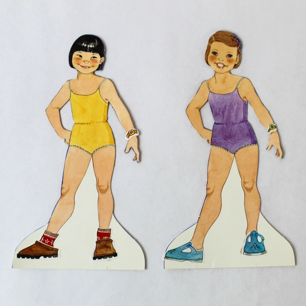 Vintage Russian Paper Dress Up Dolls Set - 2 Dolls, 13 Dresses, 6 Accessories