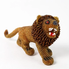 Beaded African Art Lion Figurine Handmade Beadwork Sculpture 6.5" Decorative