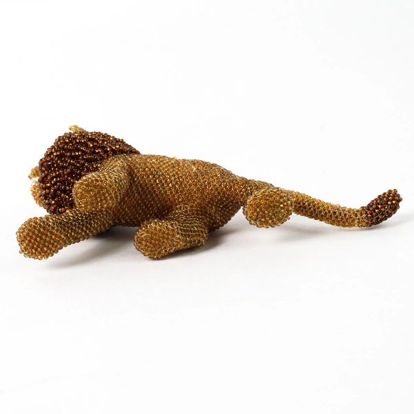Beaded African Art Lion Figurine Handmade Beadwork Sculpture 6.5" Decorative