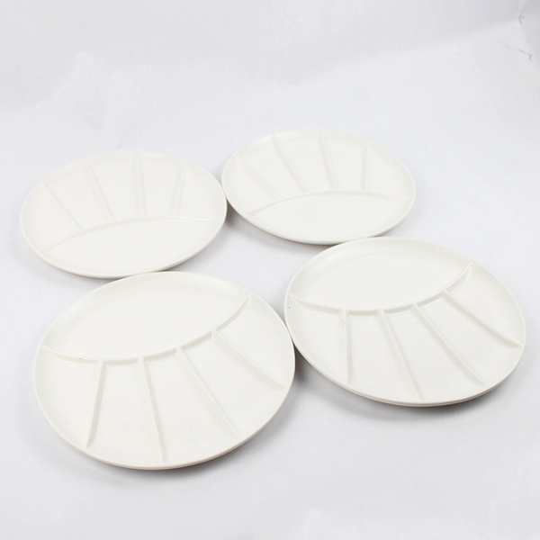 Set of 4 White Ceramic Hand Painted 6 Section Divided Snack Plates Japan 9 Inch