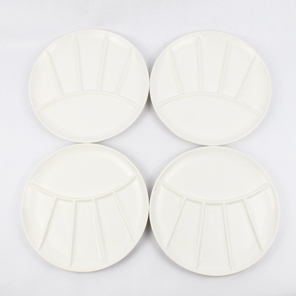 Set of 4 White Ceramic Hand Painted 6 Section Divided Snack Plates Japan 9 Inch