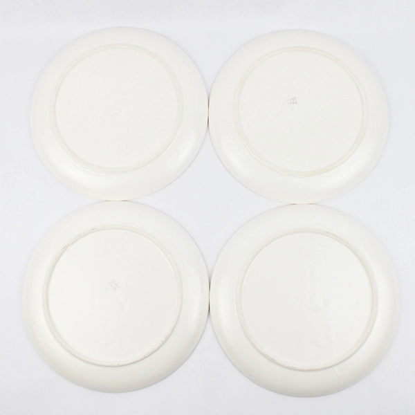 Set of 4 White Ceramic Hand Painted 6 Section Divided Snack Plates Japan 9 Inch