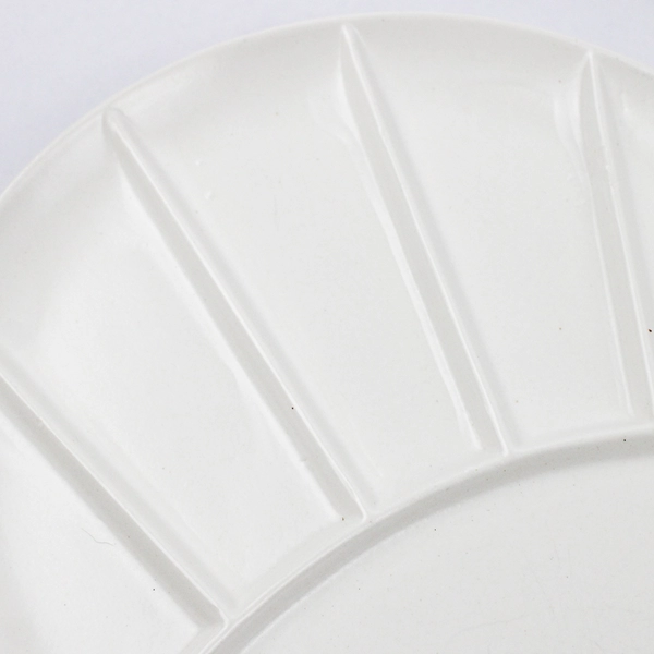 Set of 4 White Ceramic Hand Painted 6 Section Divided Snack Plates Japan 9 Inch