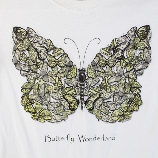 Gildan White Short Sleeve T-Shirt Butterfly Wonderland Design Size S 100% Cotton