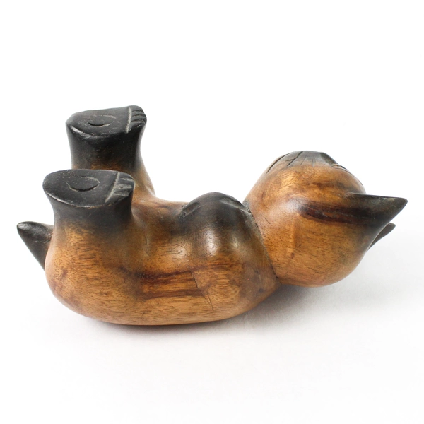 Hand Carved Playful Siamese Kitten Lying On Its Back Figurine