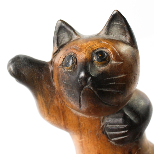 Hand Carved Playful Siamese Kitten Lying On Its Back Figurine