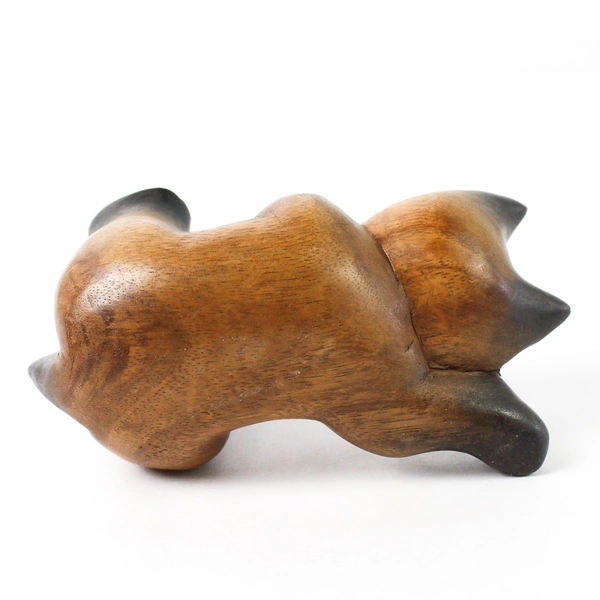 Hand Carved Playful Siamese Kitten Lying On Its Back Figurine