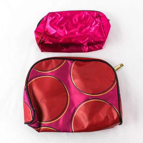 Lot of 2 Pink & Red Makeup Pouches - Liz Claiborne & Unbranded, Pre-owned