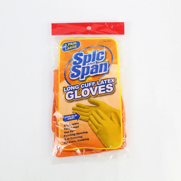Spic and Span Long Cuff Latex Gloves 2 Pack - New Sealed for Household Cleaning