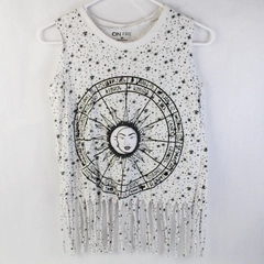 On Fire Sleeveless T-Shirt Top Black/White Astrology Women's Size M 100% Cotton