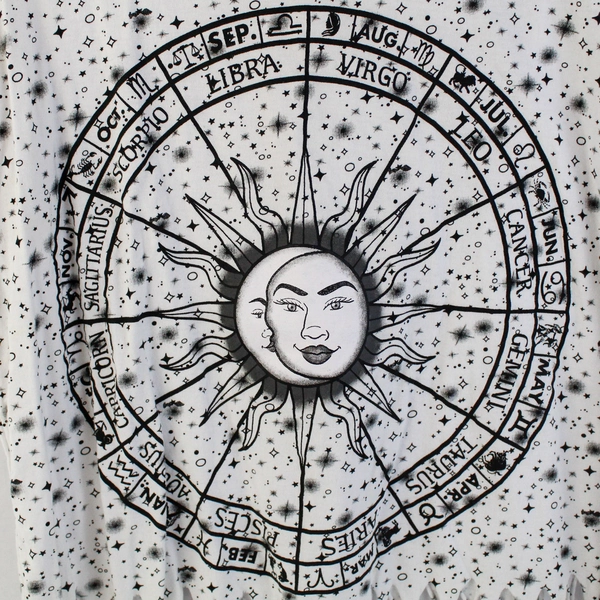 On Fire Sleeveless T-Shirt Top Black/White Astrology Women's Size M 100% Cotton