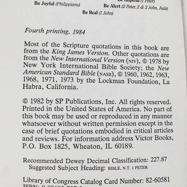 Be Hopeful by Warren Wiersbe 1984 Paperback Victor Books