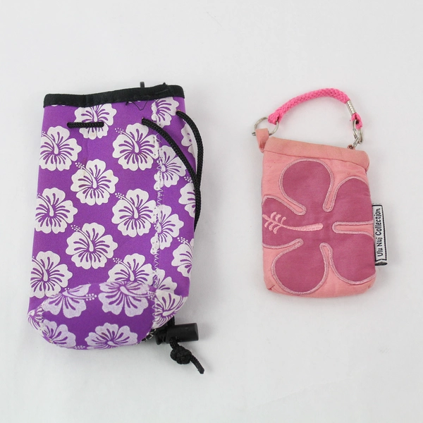 Lot of 2 Hibiscus Flower Design Pouches - Pre-Owned, Stains