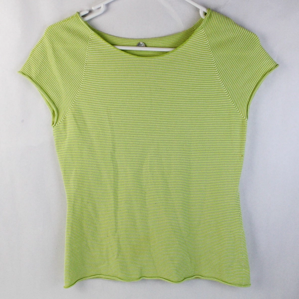 Margaret O'leary Lime Green Horizontal Strip Stretch Knit Top Women's Medium