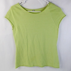 Margaret O'leary Lime Green Horizontal Strip Stretch Knit Top Women's Medium