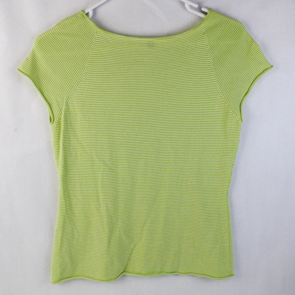 Margaret O'leary Lime Green Horizontal Strip Stretch Knit Top Women's Medium