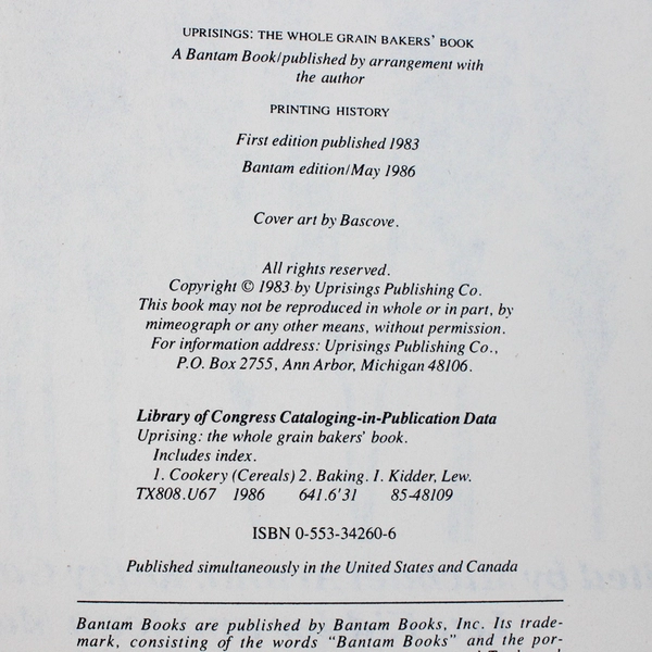 Uprisings The Whole Grain Baker's Book 1986 Paperback