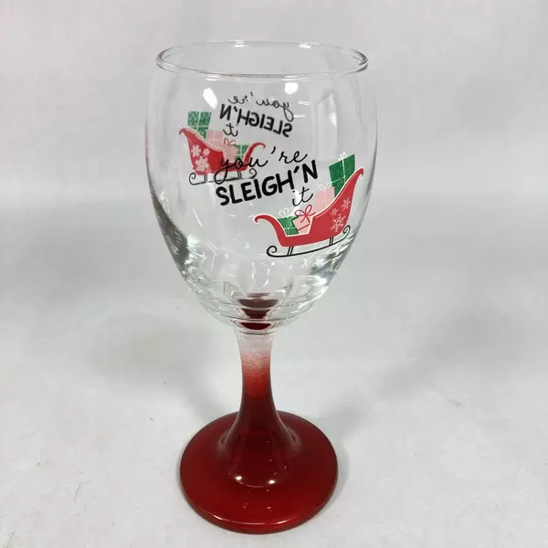 Set of 2 Cristar Aragon Holiday Wine Glasses - You're Sleigh'n It