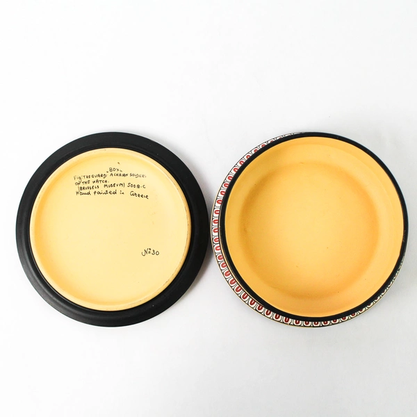 Vintage Hand Painted Pottery Trinket Box Achaian Soldiers Greece