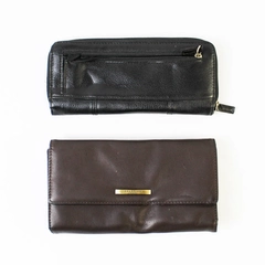 Lot of 2 Pre-Owned Black & Brown Folding Wallets Card Holders - Some Wear