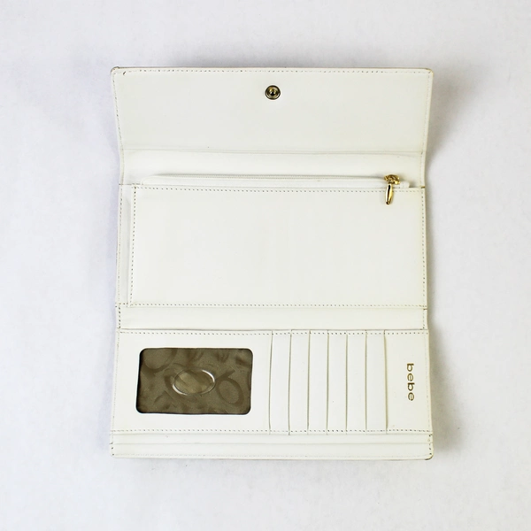 Bebe White Women's Folding Wallet - Pre-Owned with Stains, Chic Accessory