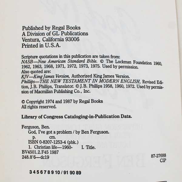 God, I've Got a Problem by Ben Ferguson 1987 Paperback Ex-Library