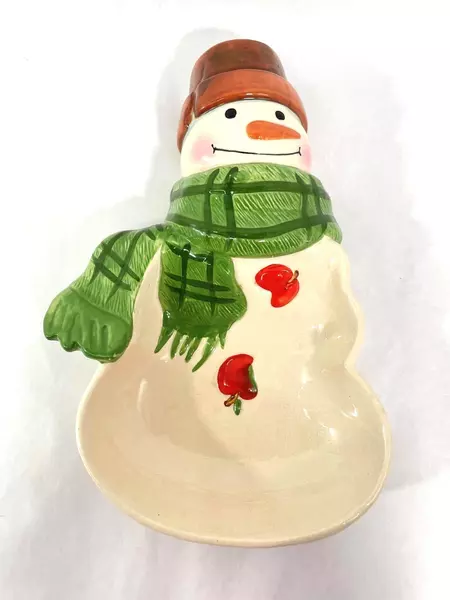 Hallmark Jan Karon Snowman Cookie Candy Dish - Pre-Owned, Crazing