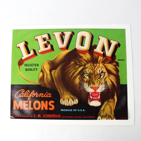Lot of 2 Vintage Fruit Box Labels Jaguar Yams Levon Melons
