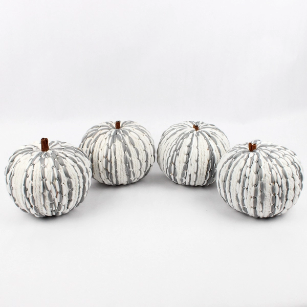 Lot Of 4 Decorative Gray/White Pumpkins Simple Cute 6.5" x 6.5" x 4.5"