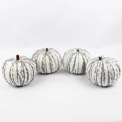 Lot Of 4 Decorative Gray/White Pumpkins Simple Cute 6.5" x 6.5" x 4.5"