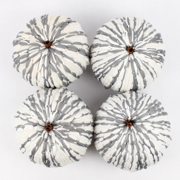 Lot Of 4 Decorative Gray/White Pumpkins Simple Cute 6.5" x 6.5" x 4.5"