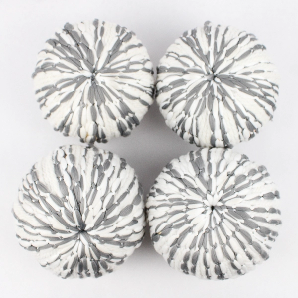 Lot Of 4 Decorative Gray/White Pumpkins Simple Cute 6.5" x 6.5" x 4.5"